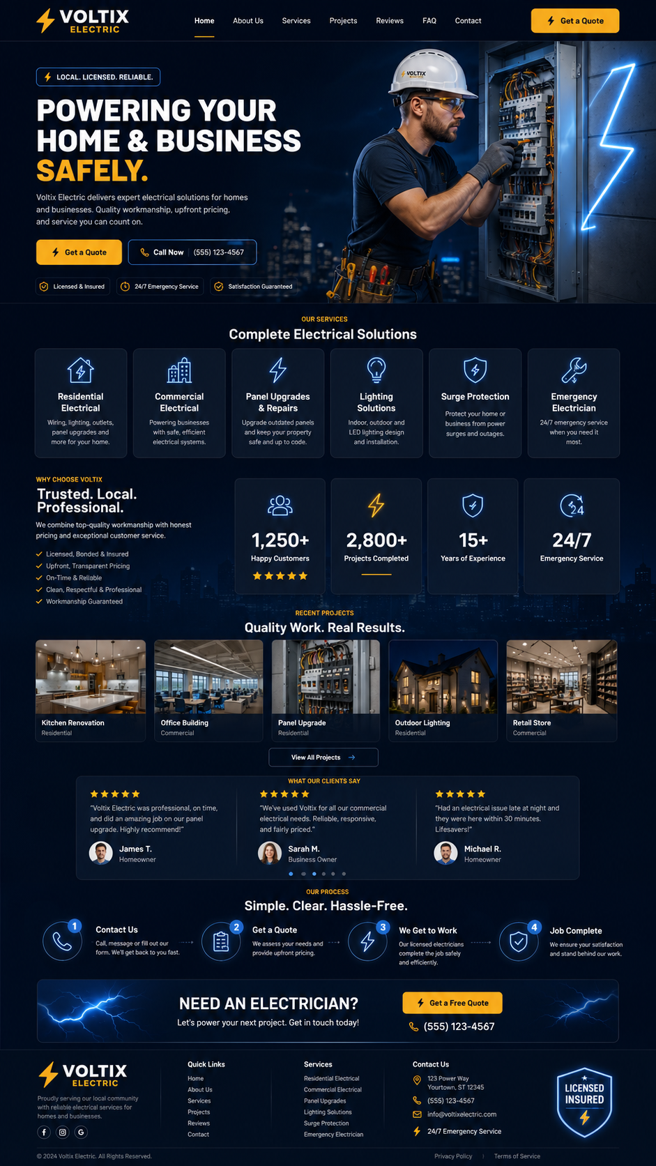 Demo electrician website concept preview for a local service business