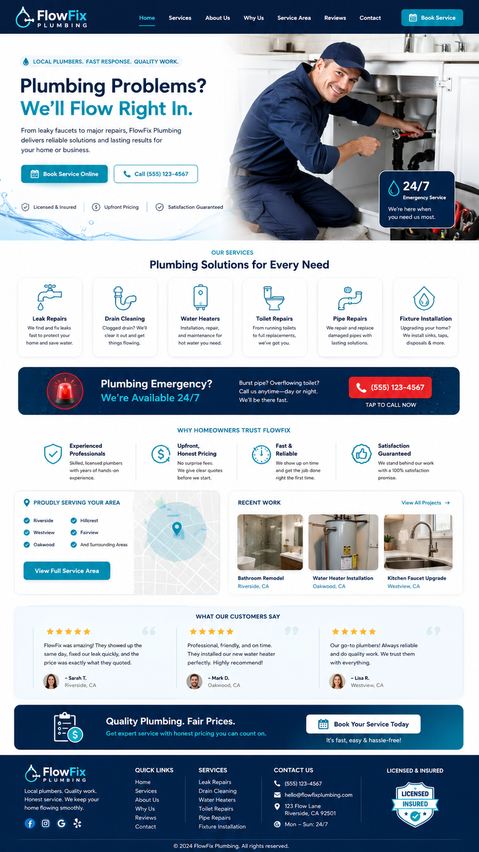 Demo plumbing website concept preview for a local service business