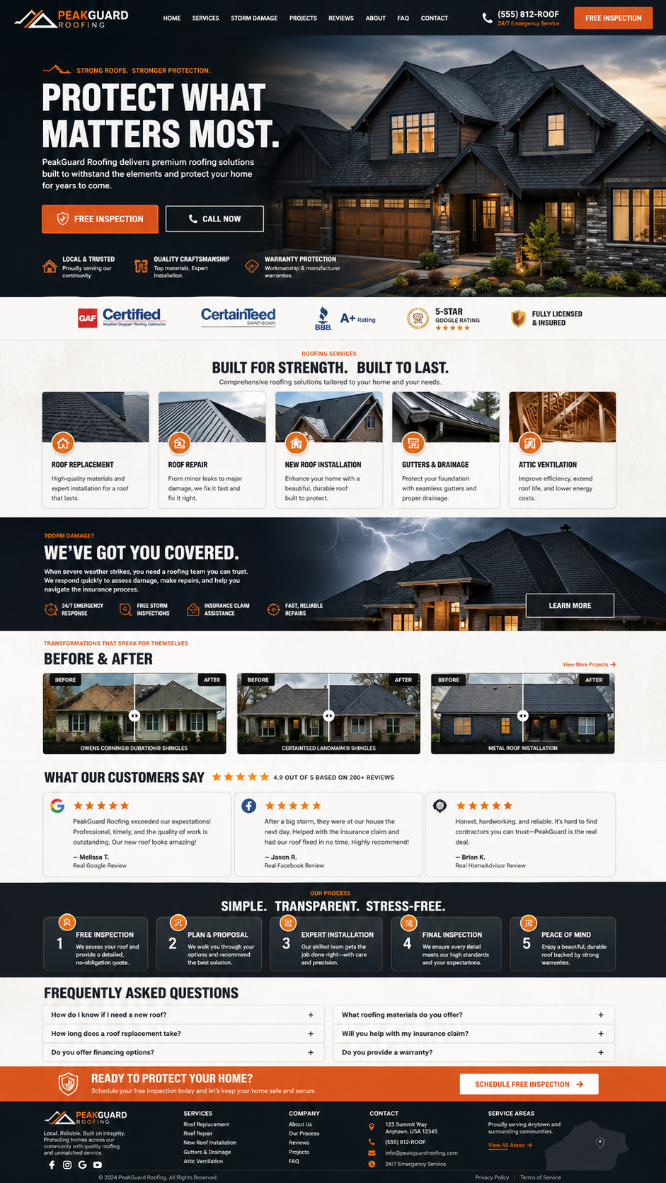 Demo roofing website concept preview for a local contractor business